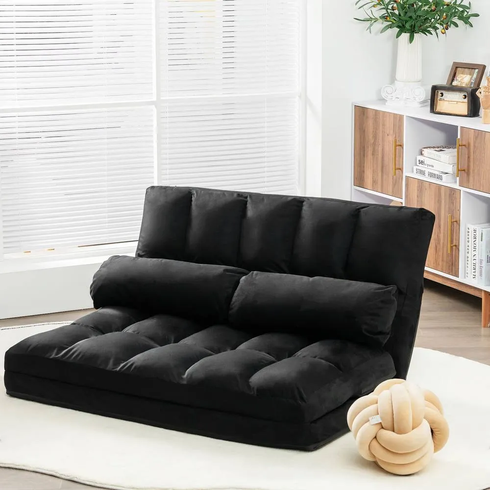 Costway Adjustable Floor Sofa 6-Position Foldable Lazy Sofa Bed in Black 4
