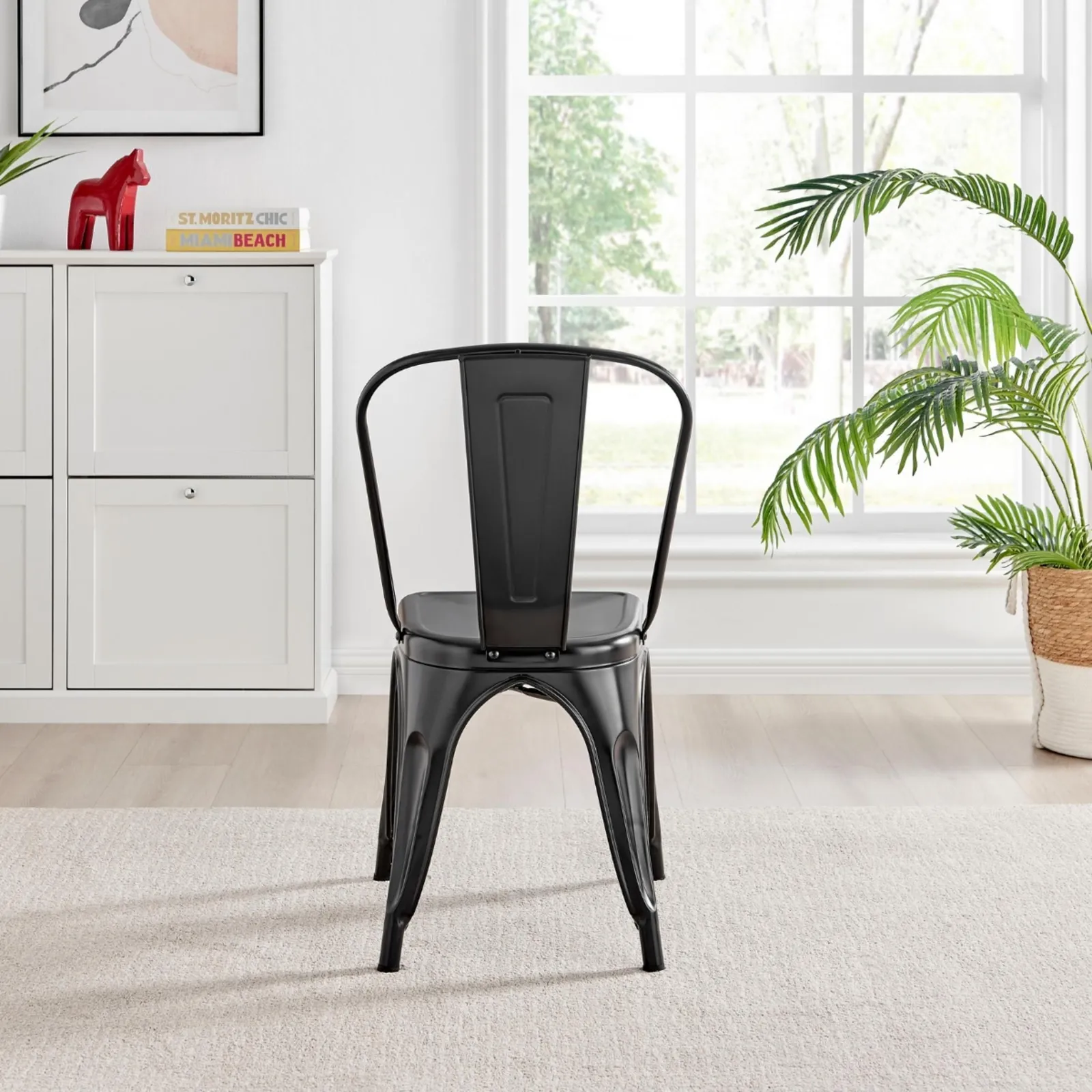 FurnitureboxUK Set of 2 Colton Industrial Steel Stackable Tolix Style Dining Chairs in Black 4