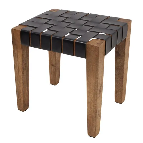 Pacific 2 Seater Claudio Leather Bench and Stools Set, Mango Wood 5