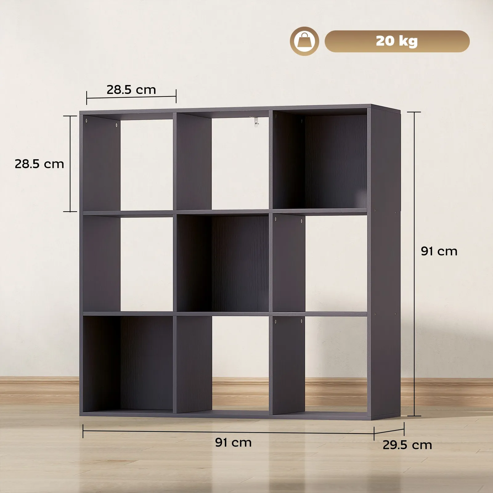 HOMCOM 9 Cube Storage Unit Cabinet Bookcase Display Shelves in Grey 3