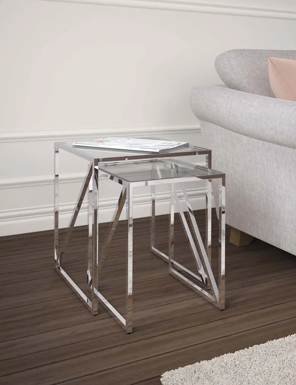 Gallery Direct Milan Metal & Glass Nest of Tables Silver