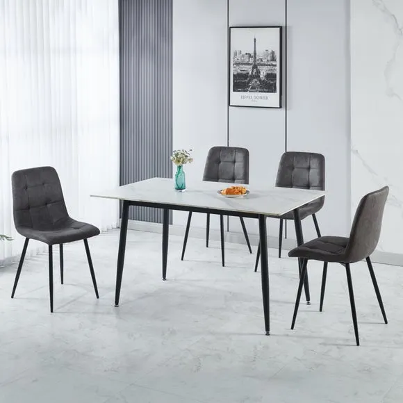 Fenton 4 Seater Dining Table Set with 4 Charcoal Suede Dining Chairs