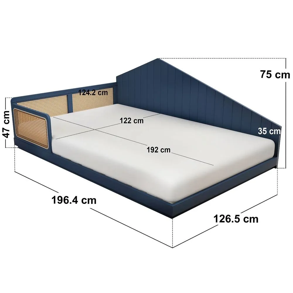 Flair Carter Small Double Montessori Bed with Rattan Panels Navy 5