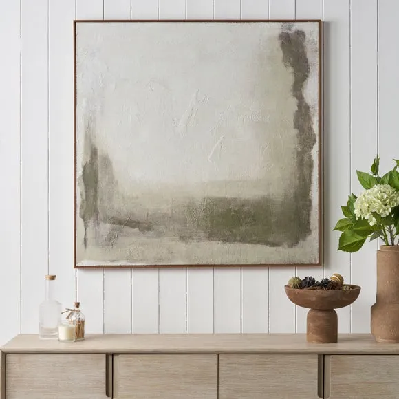 Green & Natural Abstract Square Hessian Framed Canvas