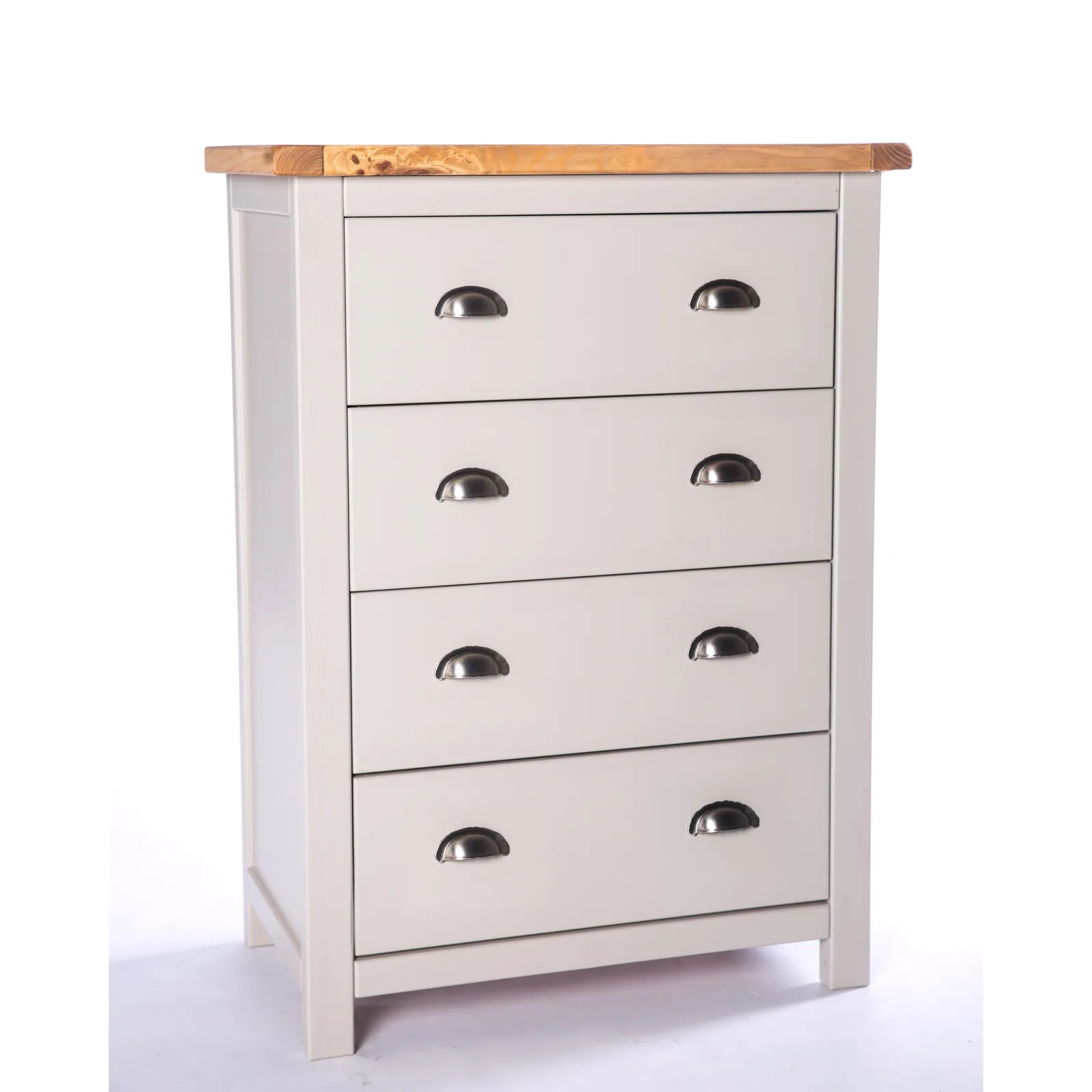 Cabinet Bits Argenta 4 Drawer Chest of Drawers Chrome Cup Handle in Light Grey 2