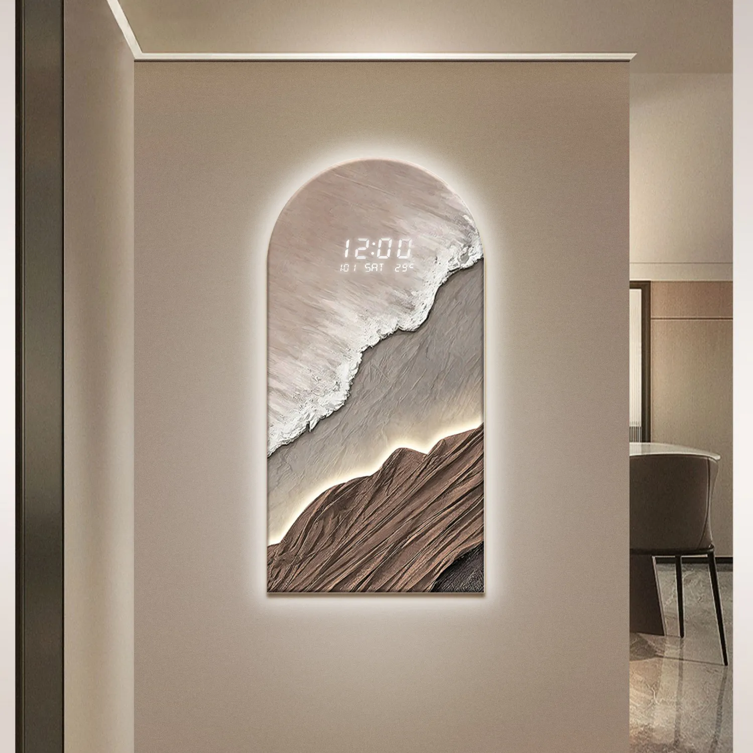 Modern LED Wall Clock with Textured Art – A Contemporary Blend of Function and Design