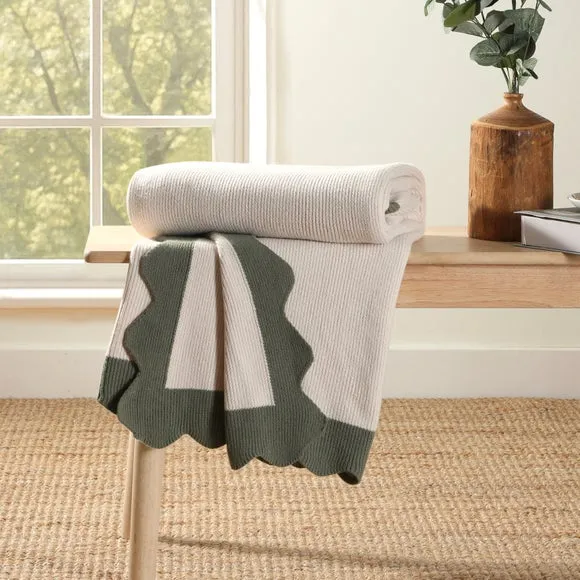 Scallop Border Knit Throw Blanket, 130cm x 180cm