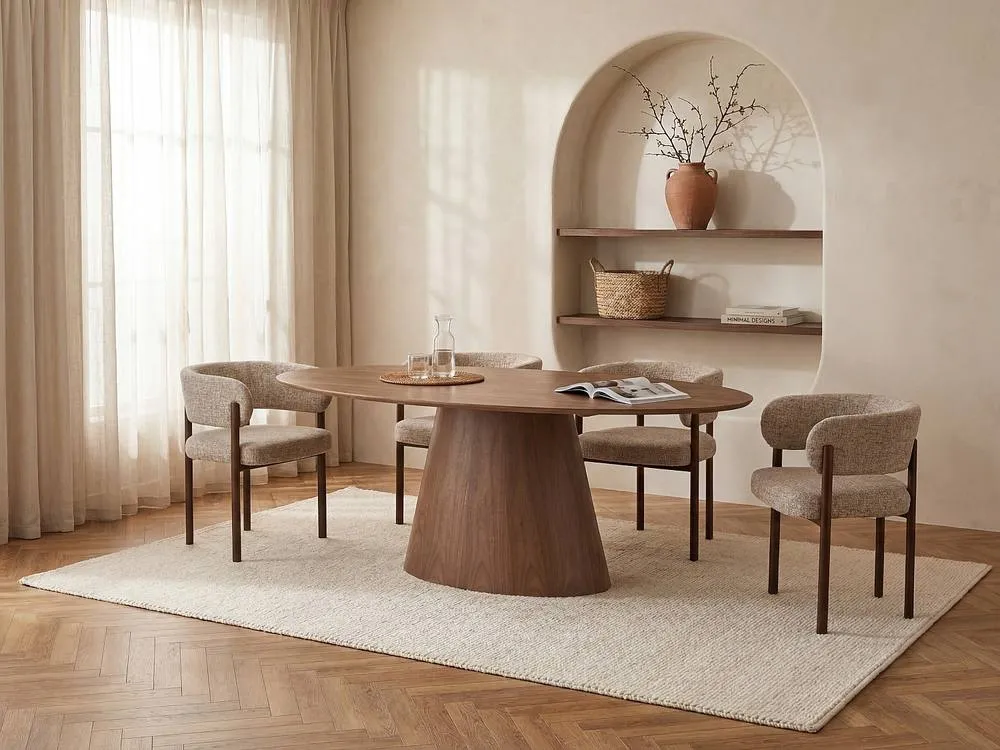 Vente-unique 6 - Seater Dining Table With Walnut Veneer - Dark Natural - ANTELADA 3