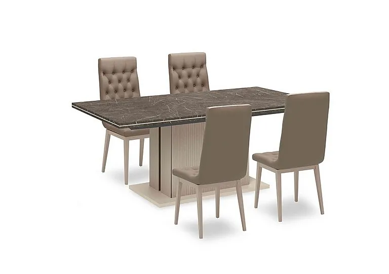 Lusso Small Extending Dining Table and 4 Buttoned Faux Leather Chairs