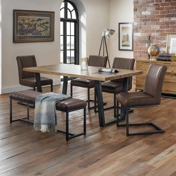 Brooklyn 2 Seater Dining Bench, Brown Faux Leather, 120cm 6