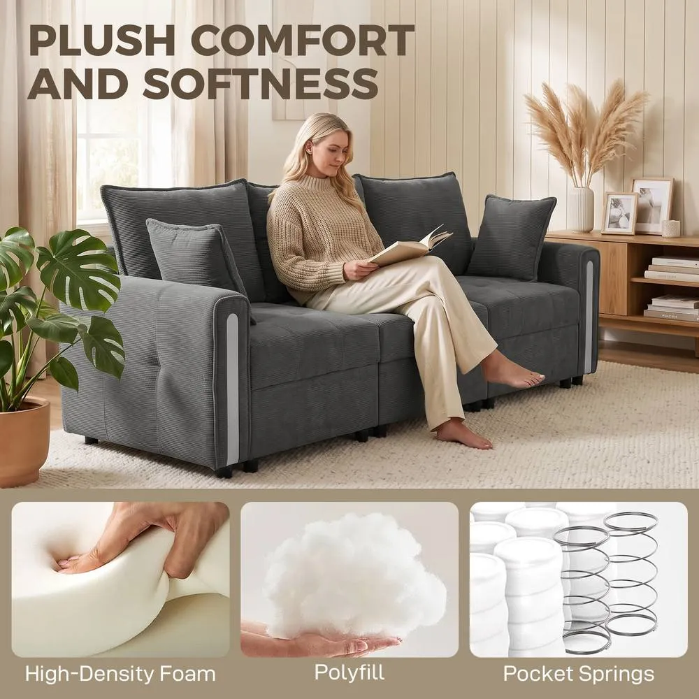 HOMCOM 3 Seater Sofa with Lift-Up Storage, 228 cm Velvet Couch, Dark Grey 4