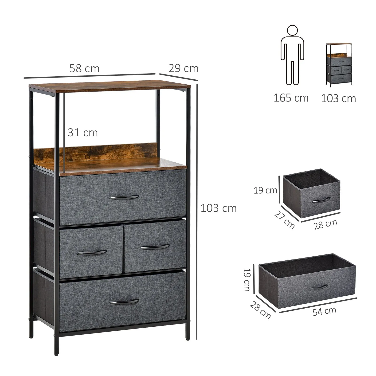 HOMCOM Drawer Storage Chest Unit Home w/ Shelves Home Living Room Bedroom in Black 3