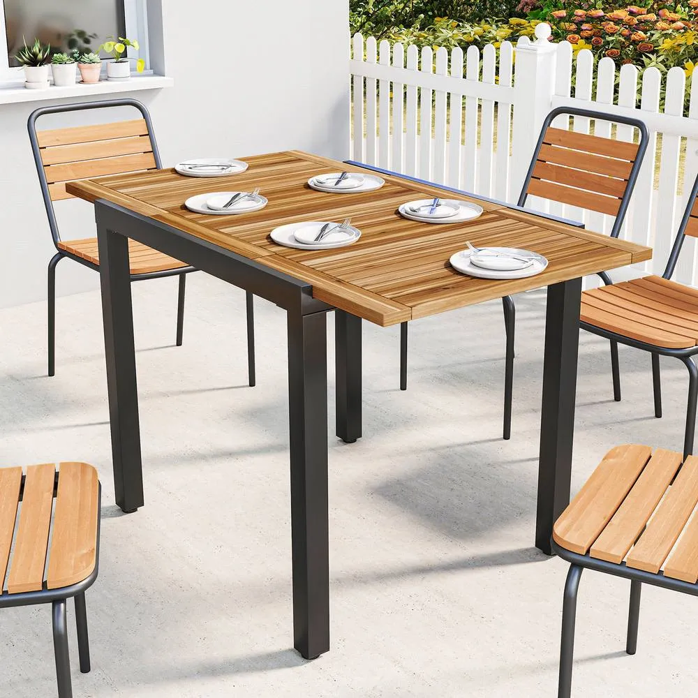 OUTSUNNY Patio Dining Table Expandable 80-120 cm in Natural
