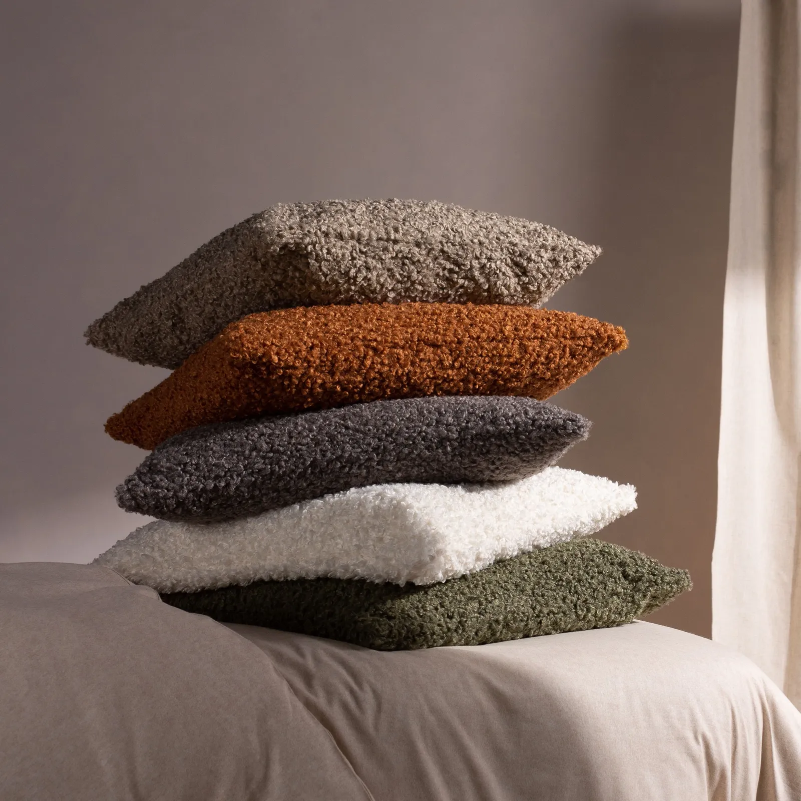 Yard Cabu Chunky Boucle Cushion Taupe, Cream 5