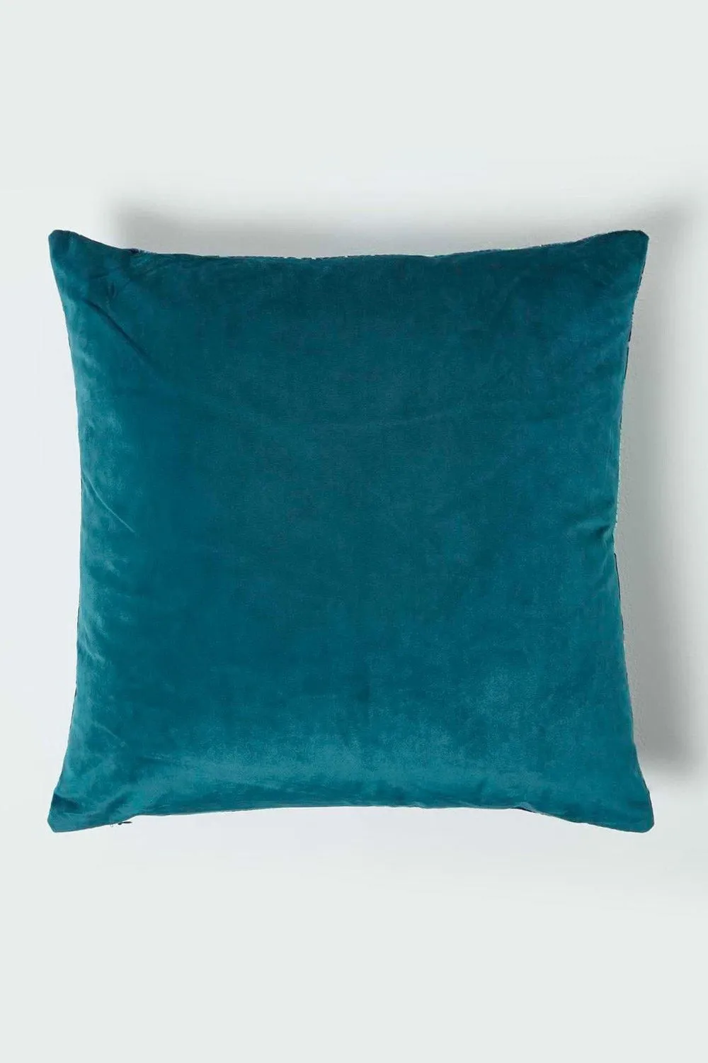 Homescapes Navy Tropical Banana Leaf Velvet Cushion 46 x 46 cm in Teal 2