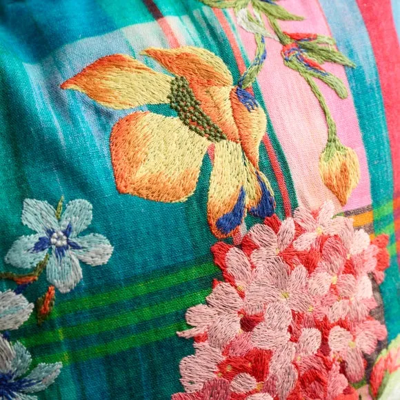 Sophie Robinson Wanderweave Ikat Frilled Cotton Square Cushion 2