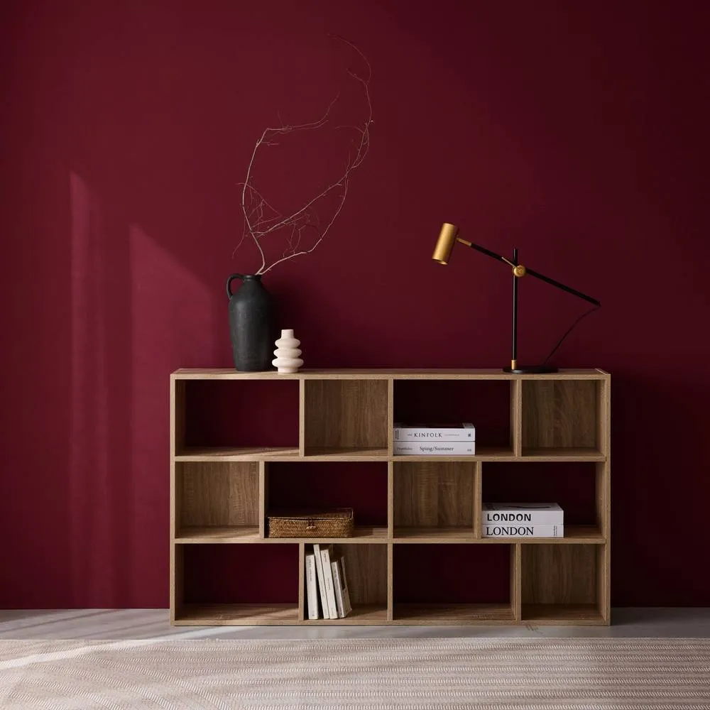 sweeek 3-shelf Bookshelf With 12 Compartments in Light Brown 2
