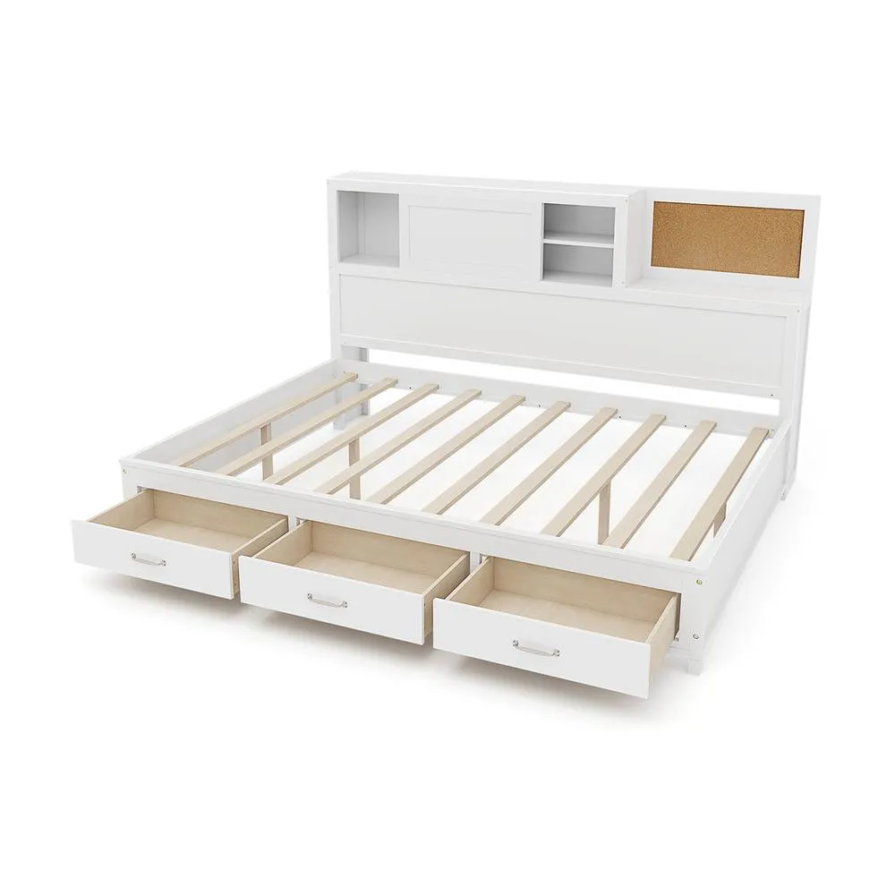 Costway Wooden Sofa Bed Frame with 3 Drawers Single/Double Size Guest Bed in White