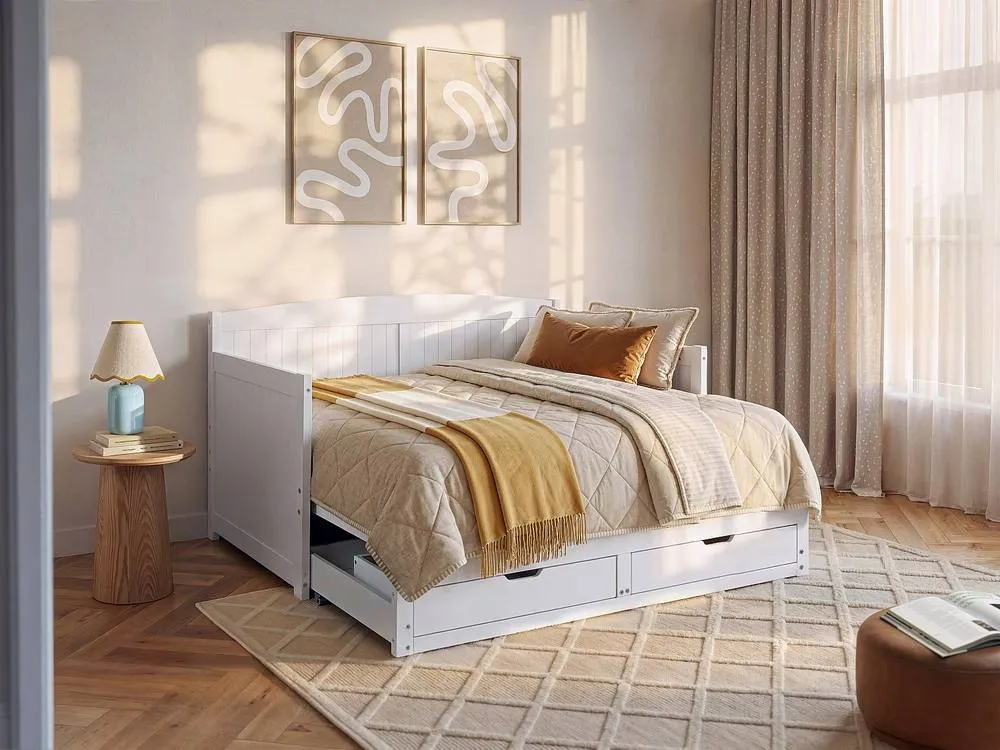 Vente-unique Day Bed With Trundle 90 X 190 Or 180 X 190 Cm - With Slatted Base and in White 3