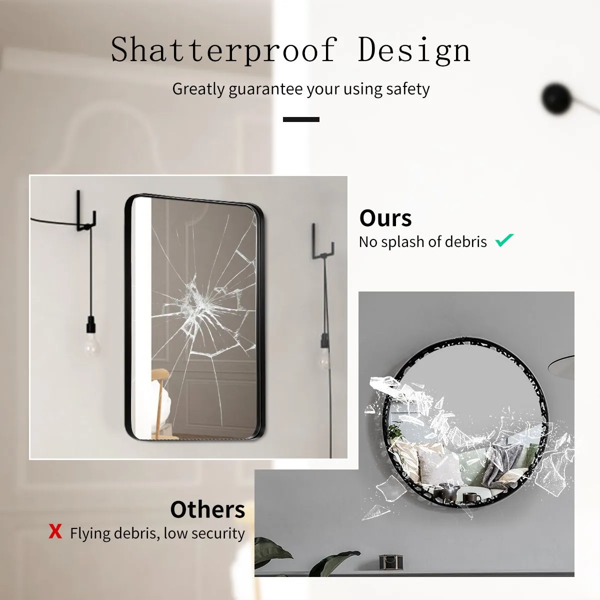 Costway 81 x 51cm Bathroom Wall Mirror Rectangular Wall Hanging Mirror Rounded Corner in Black 5