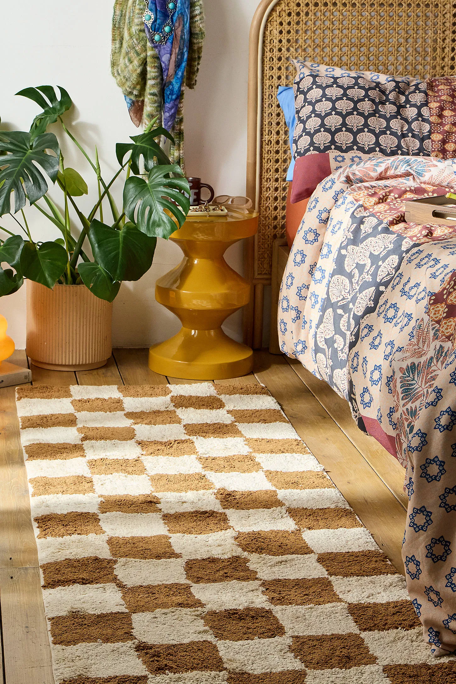 Shaggy Check Terracotta 2X6ft / 60x180cm Rug - Rust 3