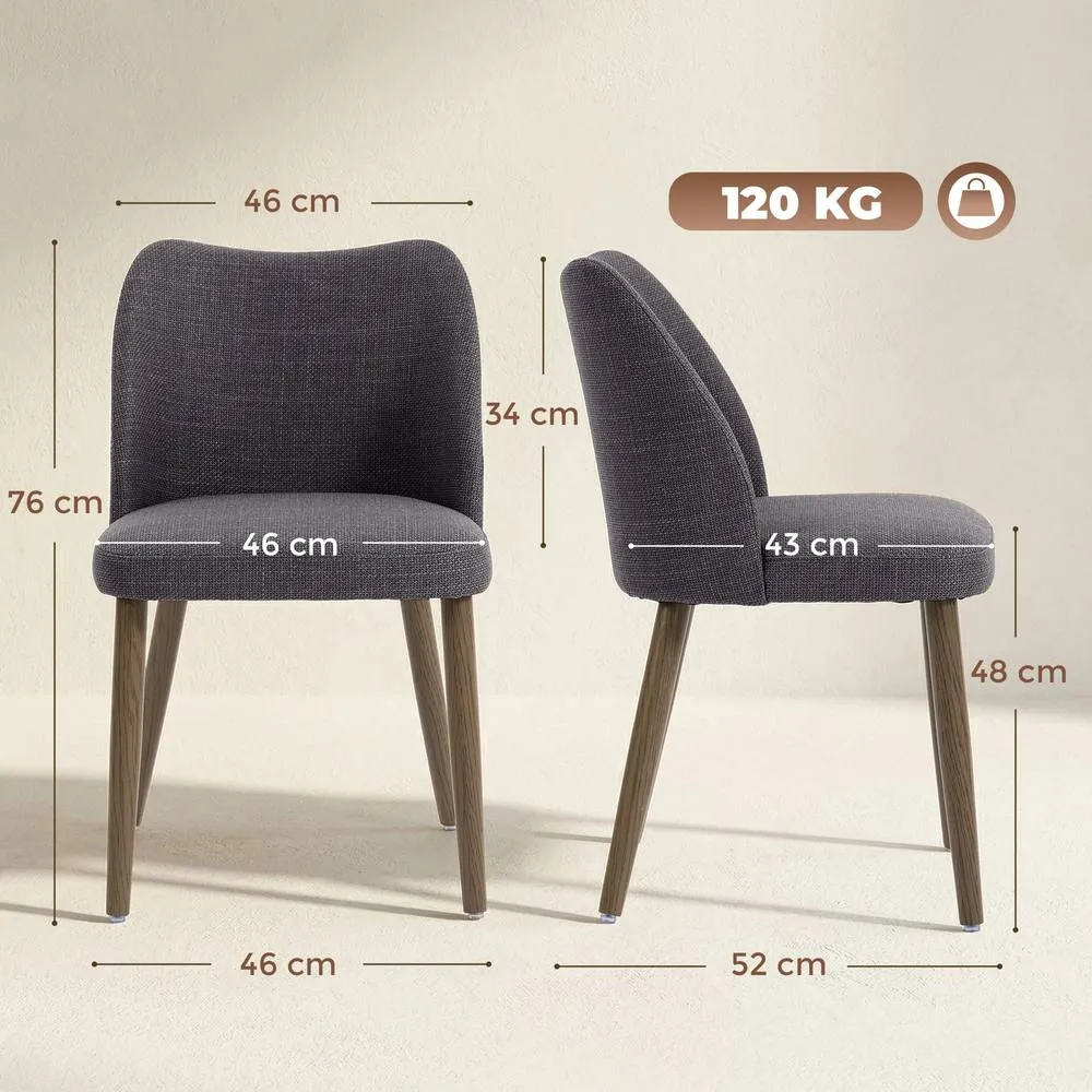 HOMCOM Dining Chairs Set of 2, Kitchen Chairs with Padded Seat, Curved Back in Dark Grey 3