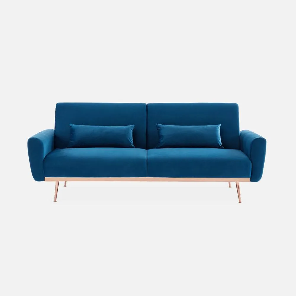 sweeek 3-seater Velvet Convertible Sofa Bed in Blue 2