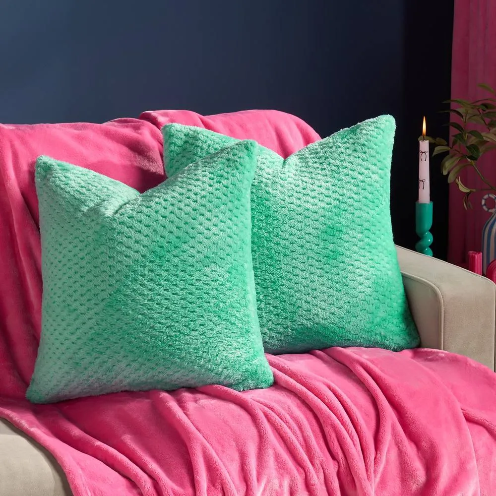 OHS 2 Pack of Waffle Fleece Square Cushion Covers in Jade