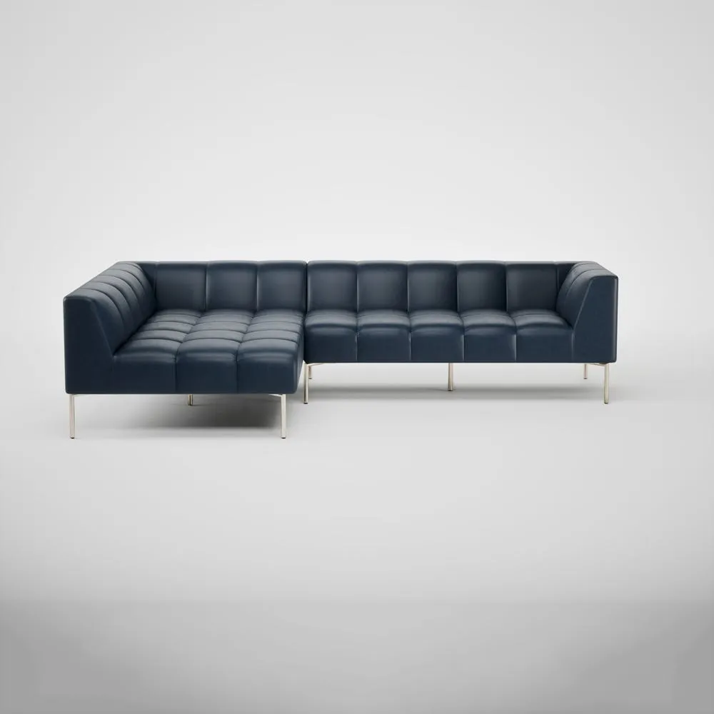 Heal's Quadro Left Hand Facing Chaise Sofa Stonewash Leather 279 Stainless Steel Feet 2