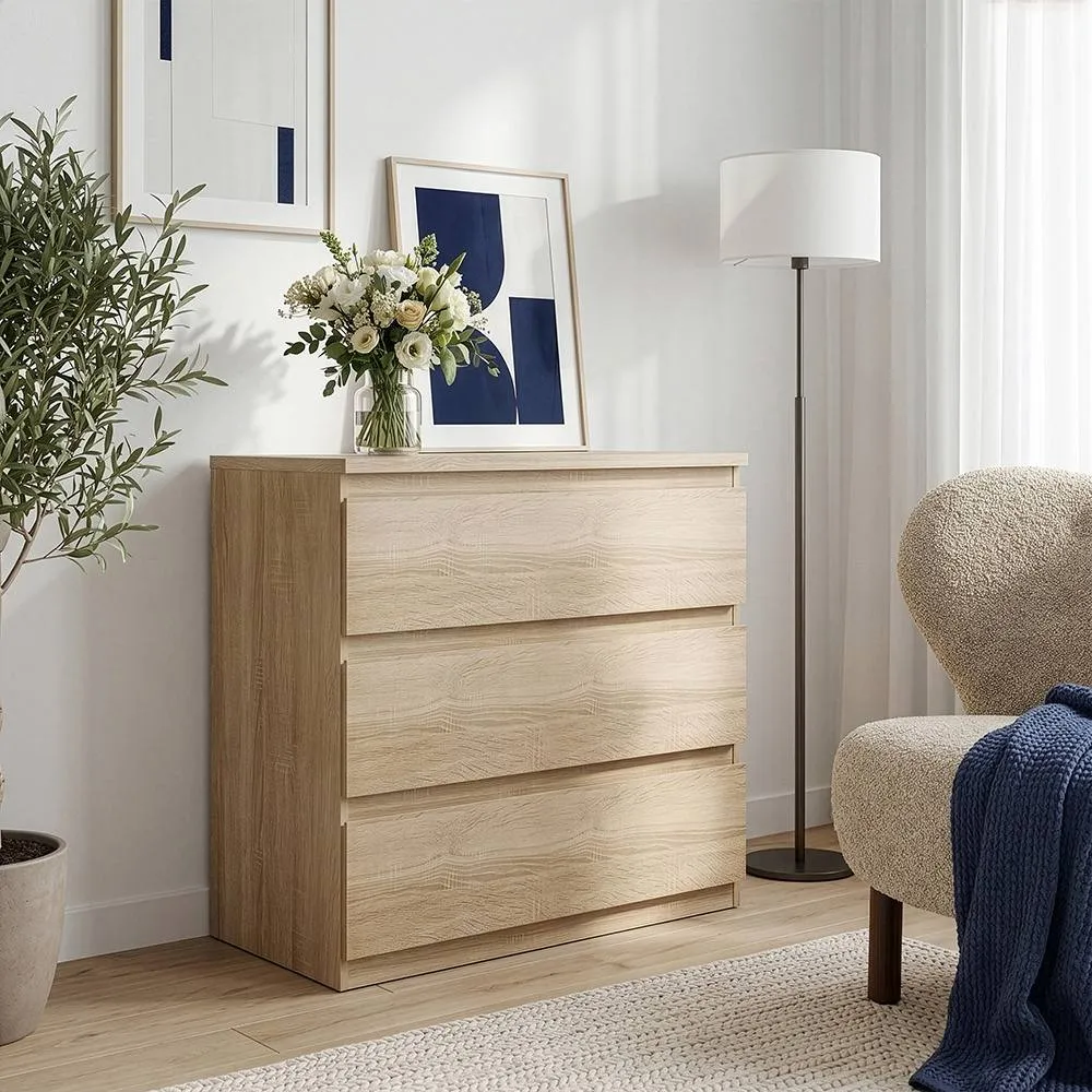 Furniture To Go Edmore 3 Drawer Chest in Sonoma Oak in Brown