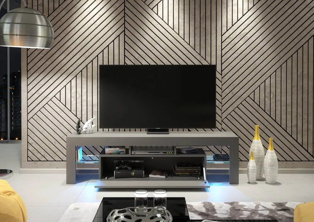 Creative Furniture Aria TV Unit 160cm - A Sleek & Functional Cabinet with Gloss Doors & LED Lights in Dark Grey 4