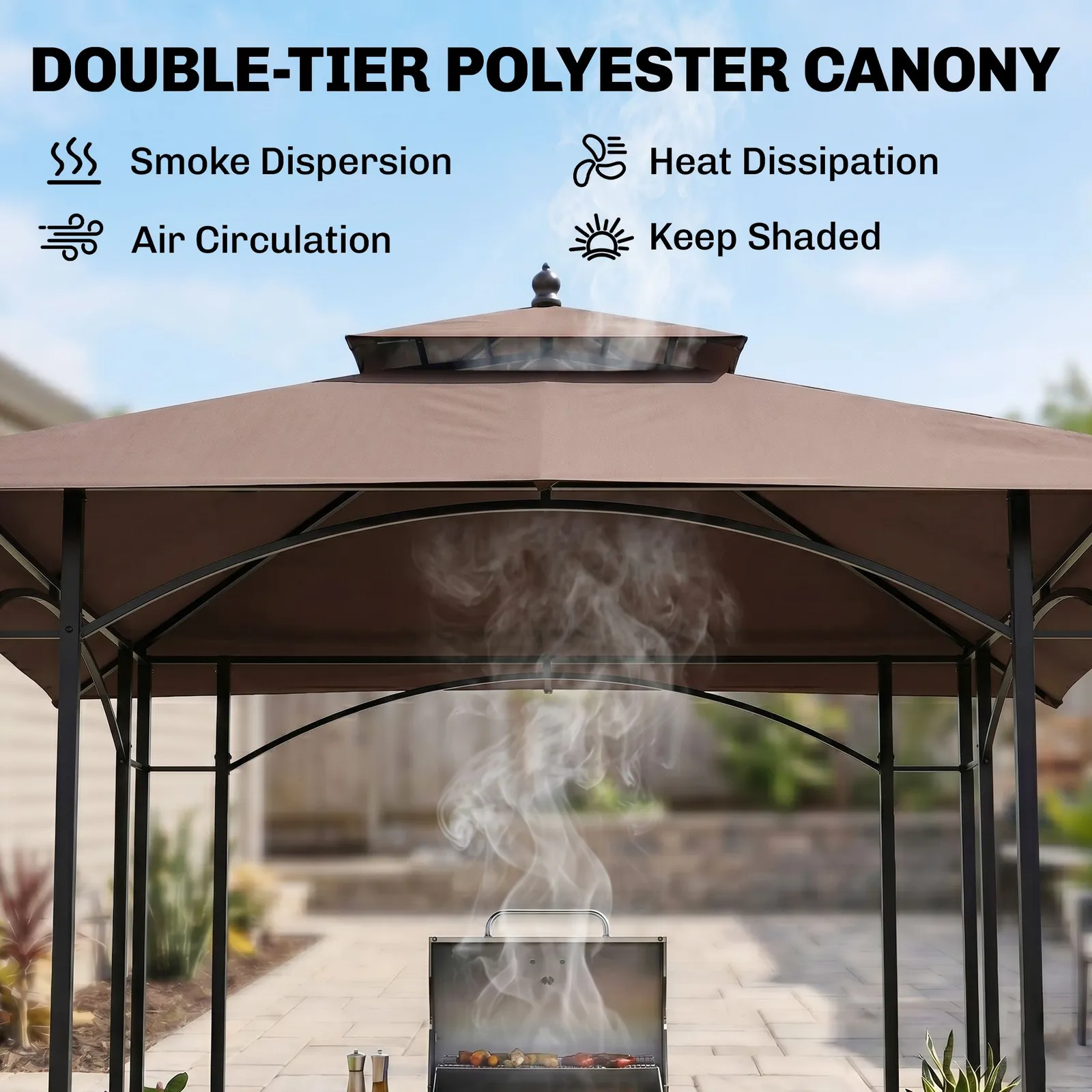OUTSUNNY 2.5x1.5m BBQ Tent Canopy Patio Outdoor Awning Gazebo Sun Shelter in Brown 4