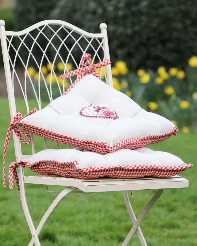 Dibor Set of 2 Traditional Gingham Stag Indoor Outdoor Chair Seat Pad Garden Furniture Cushions L40cm x W40cm in Red