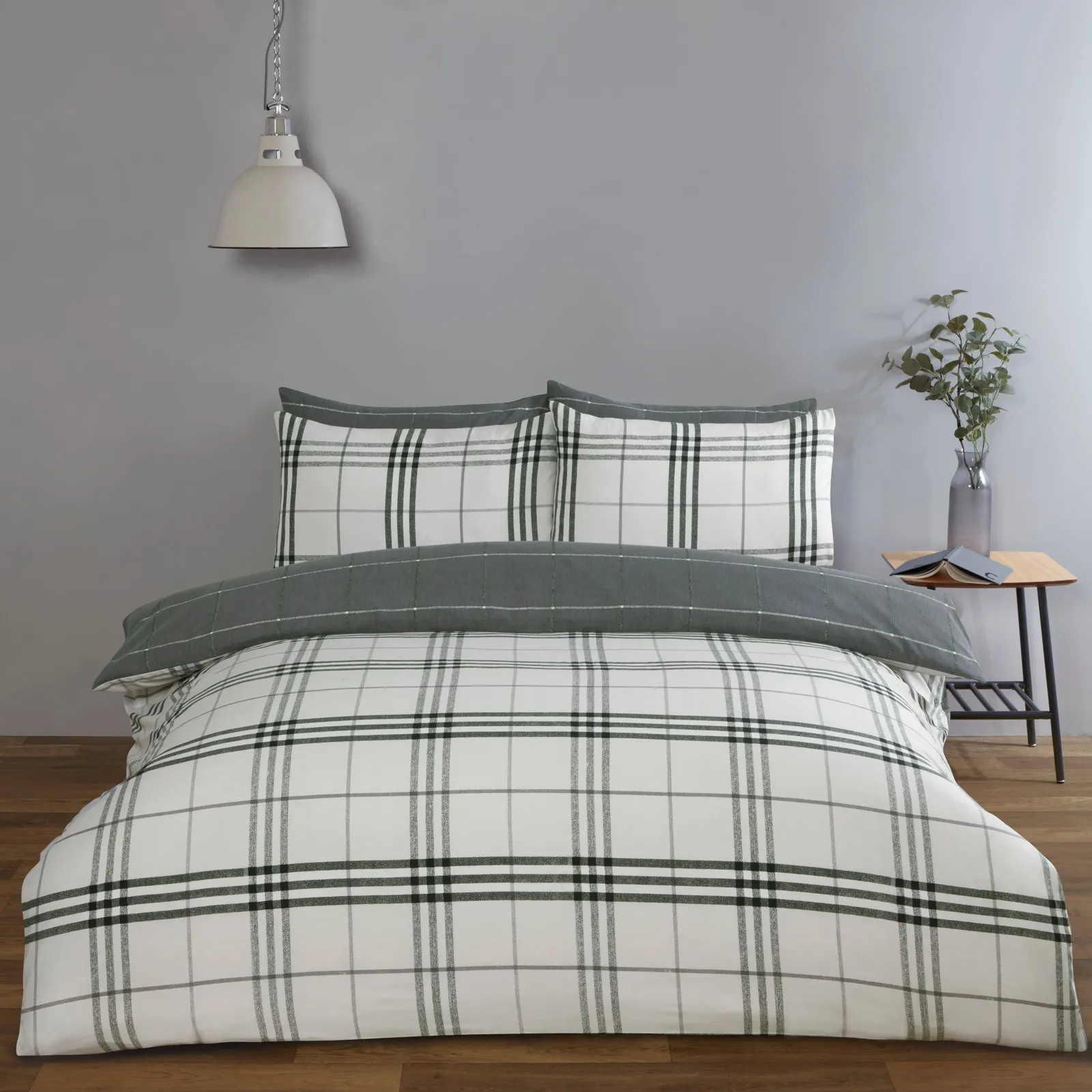 Rapport Home Harris Check Microfibre Duvet Cover Set with Pillowcase in Grey 1