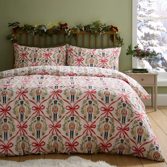 Catherine Lansfield Christmas Nutcracker Bows Polycotton Duvet Cover & Pillowcase Set 1