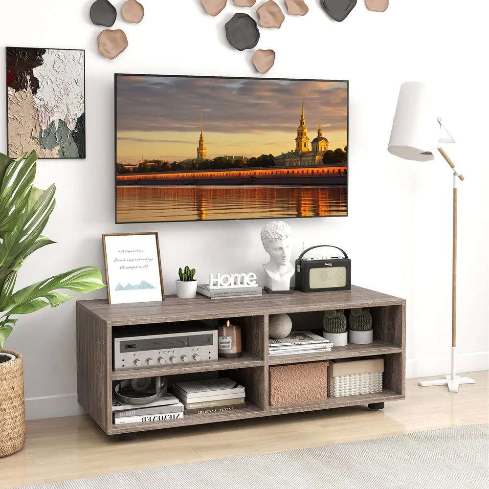 Costway Home TV Stand 5 Positions Adjustable Shelves 4 Cubbies in Grey 5
