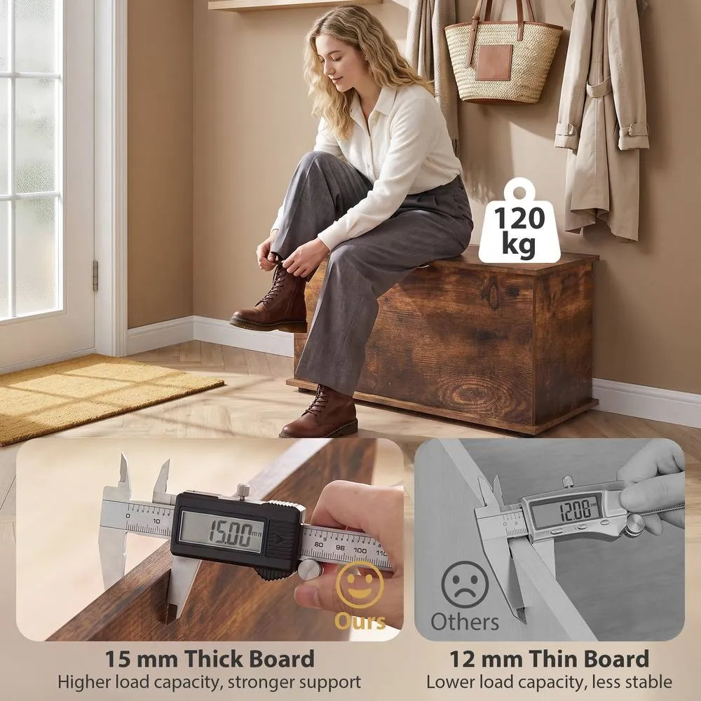 HOMCOM Storage Chest with Safety Hinged Lid, 102L Storage Box, Rustic Brown 6
