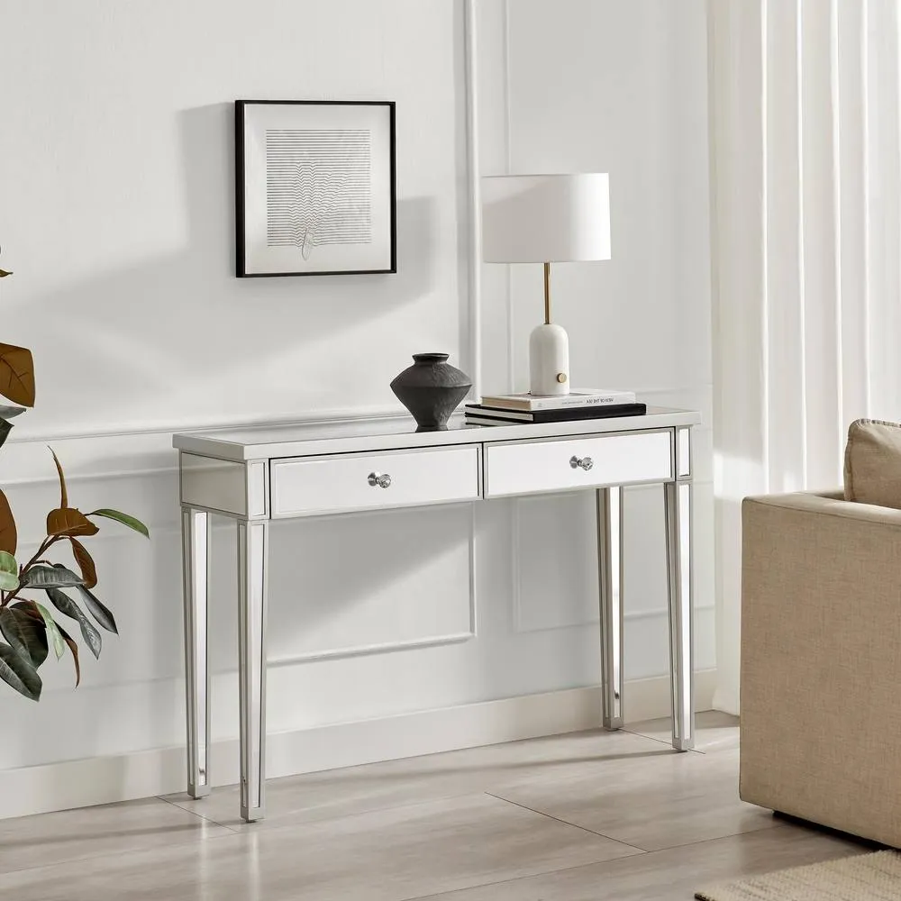 FurnitureboxUK Venetian Mirrored Console & Vanity Dressing Table in Silver