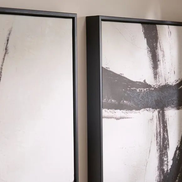 Set Of 2 Monochrome Abstract Brushstroke Framed Canvases 2