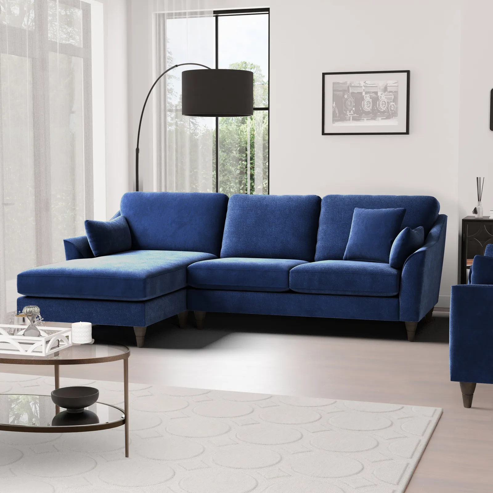 Sophia Plush Chenille Corner Sofa Navy