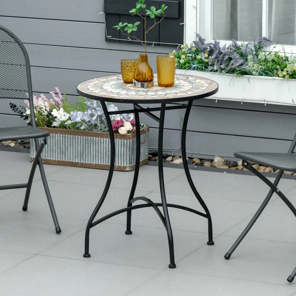 OUTSUNNY 60cm Mosaic Round Bistro Table Outdoor Garden Side Table, Green