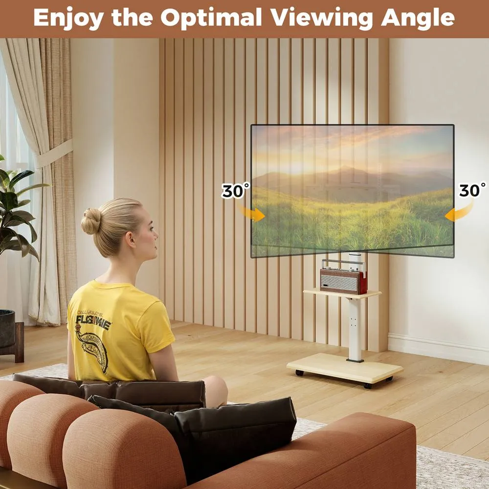 Costway Rolling TV Stand Mobile TV Cart for 32"-75" TVs W/Shelf&30° Tilt Mount in Natural 5