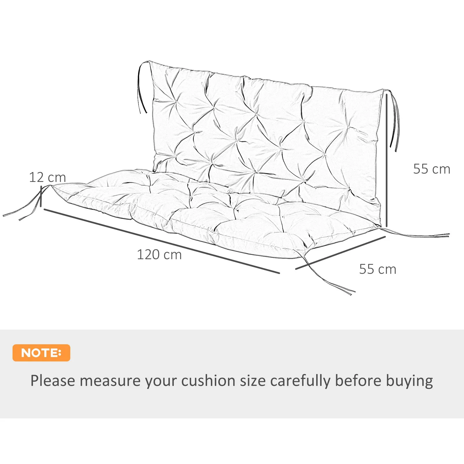 OUTSUNNY Garden Bench Cushion 2 Seater Swing Chair Seat Pad for Indoor & Outdoor Use in Dark Grey 2