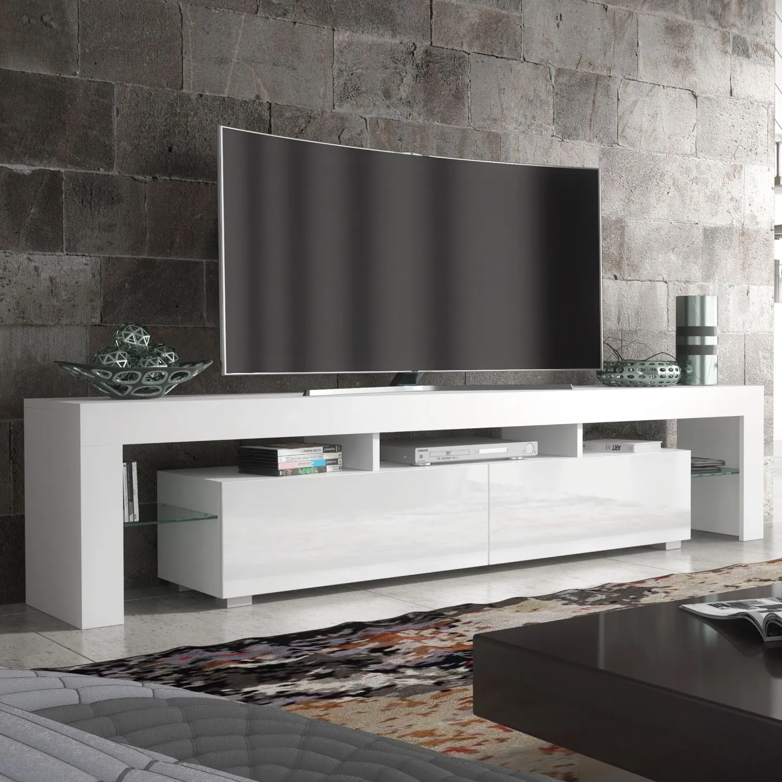Creative Furniture TV Unit 200cm Modern - White with High Gloss Doors