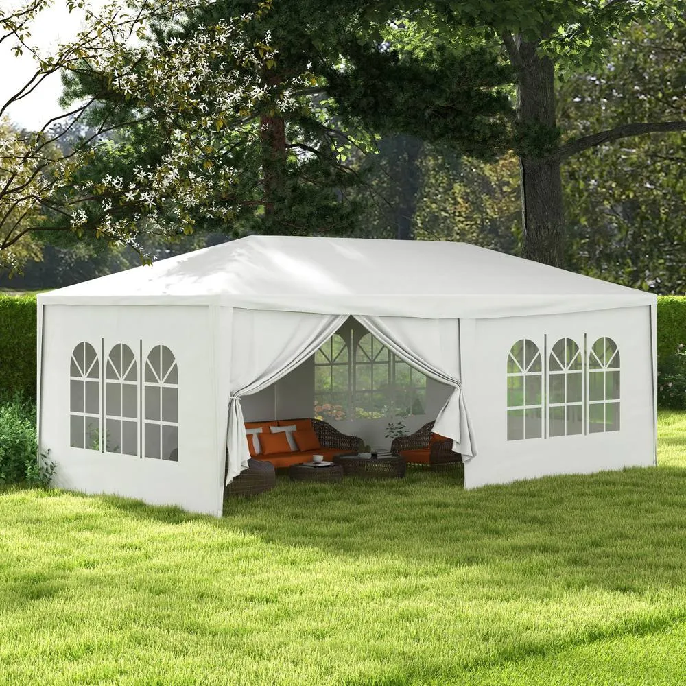 OUTSUNNY 6 x 3(m) Outdoor Gazebo Canopy Party Tent with 6 Removable Side Walls in White