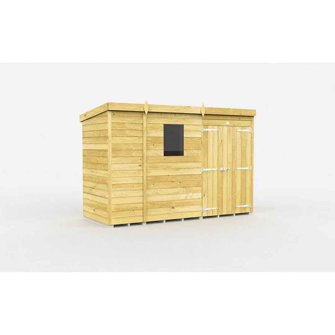 Buttercup Farm 9 x 4 Feet Pent Shed - Double Door W/ Windows - L118 x W276 x H201 cm in Brown