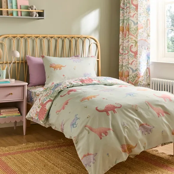 Pastel Dino Polycotton Duvet Cover & Pillowcase Set 3