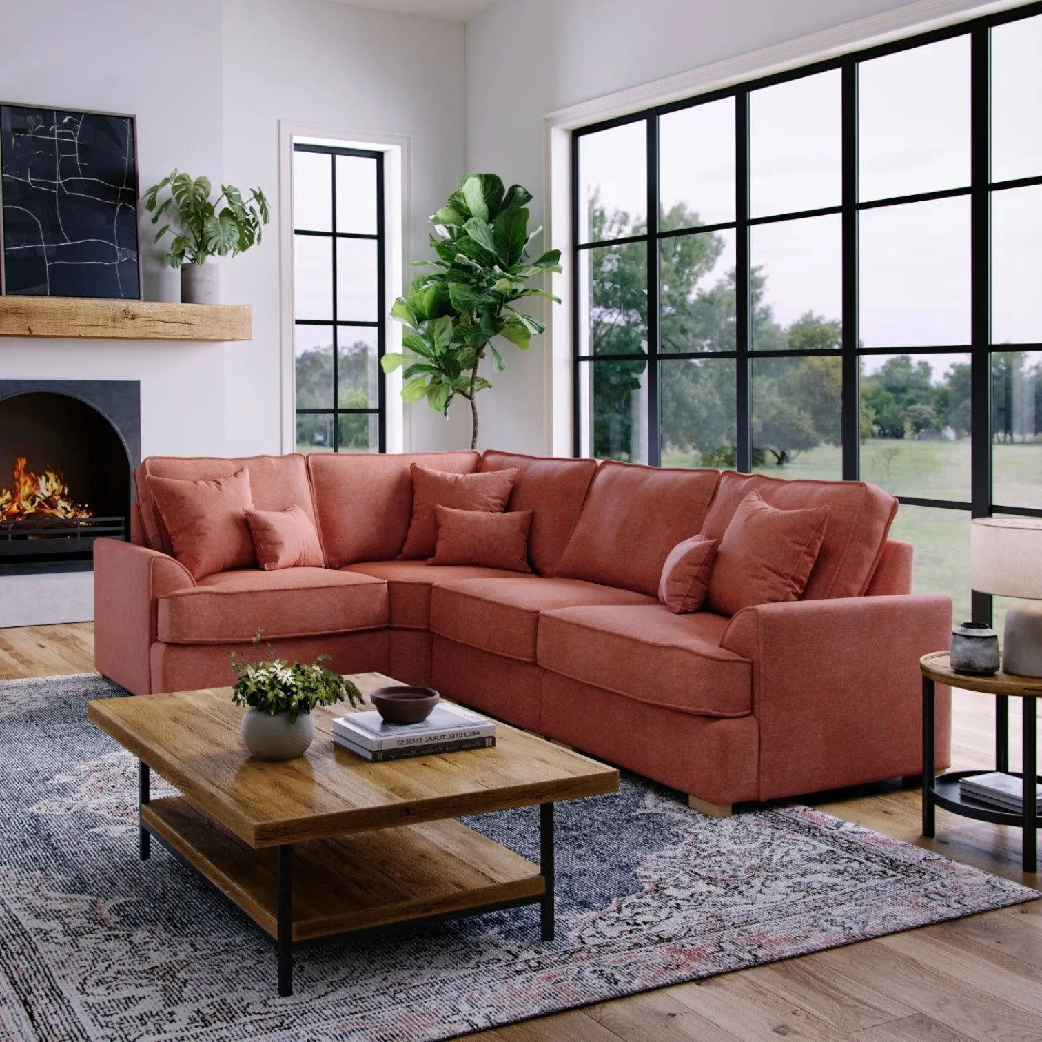 The Great Sofa Company Ophelia Left Hand Facing Chenille Corner Sofa in Red 1
