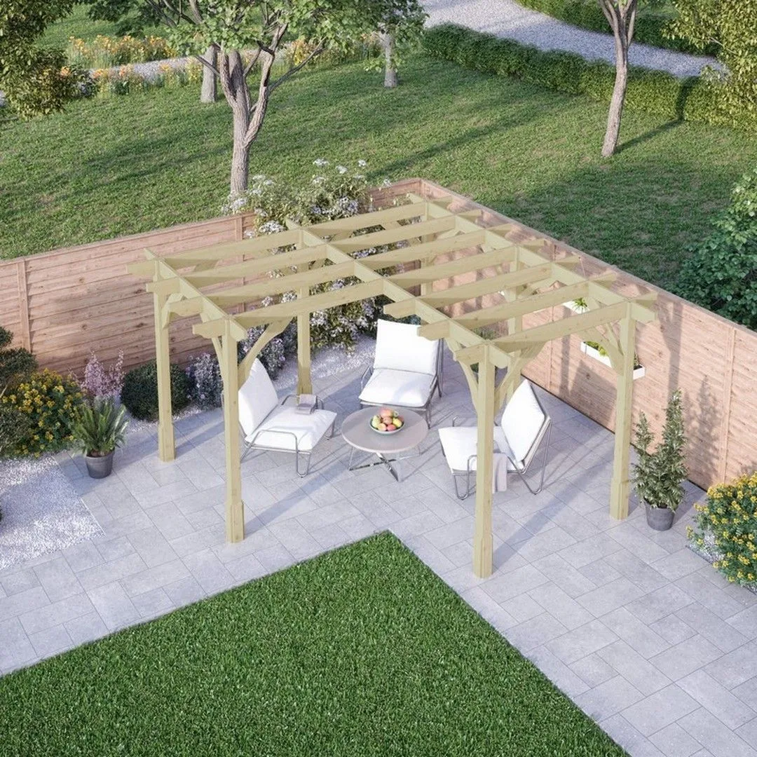 Rutland County Garden Furniture Ltd Corner Pergola - Wood - L480 x W480 cm - Rustic Brown in Light Green 3
