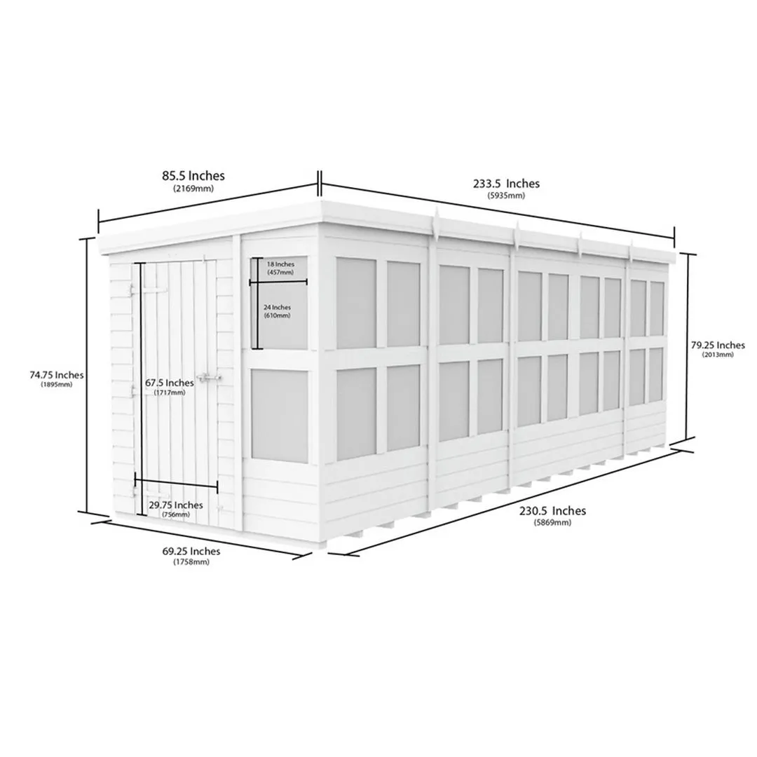 Buttercup Farm 20 x 6 Feet Pent Potting Shed - Wood - L178 x W589 x H201 cm in Brown 3